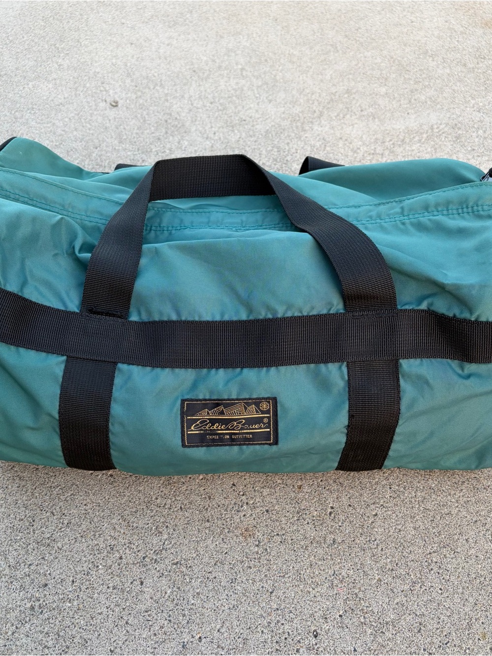 90s Eddie Bauer Teal Duffel Bag with Black Straps
